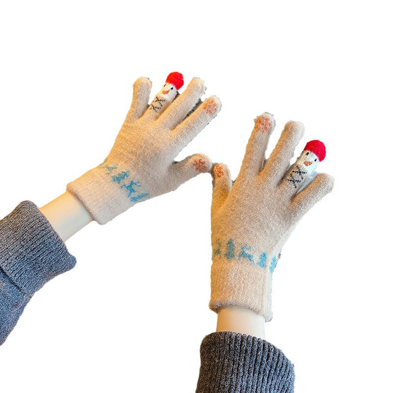 Wholesale Christmas Winter Cute Snowman Knitted Touch Screen Thickened Knitted Gloves