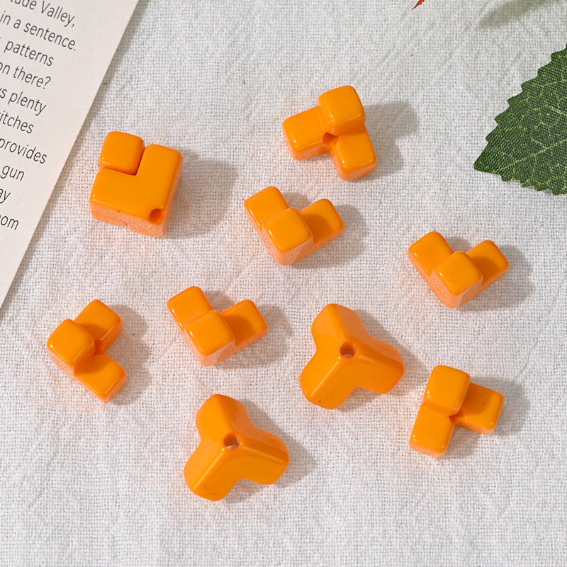 Wholesale  10pcs/pack Acrylic dopamine splicing oblique hole square stacking loose beads  Acrylic Beads