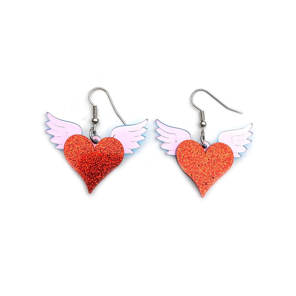 Wholesale Valentine's Day jewelry colorful angel wings red love acrylic earrings