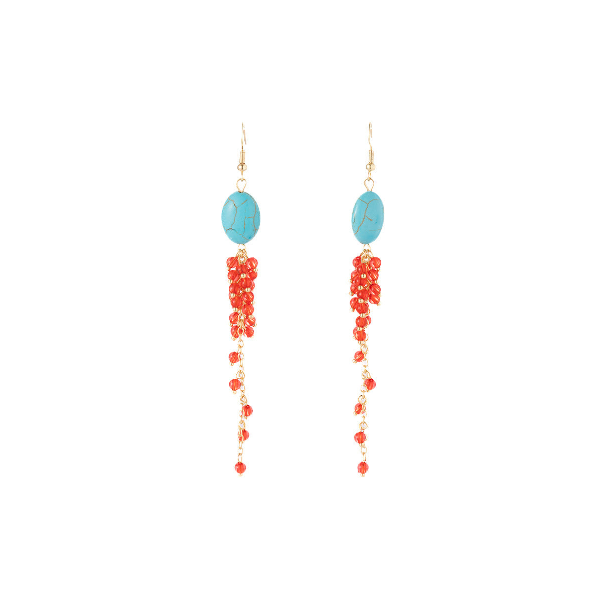 Wholesale New Chinese style long tassel earrings oval turquoise earrings