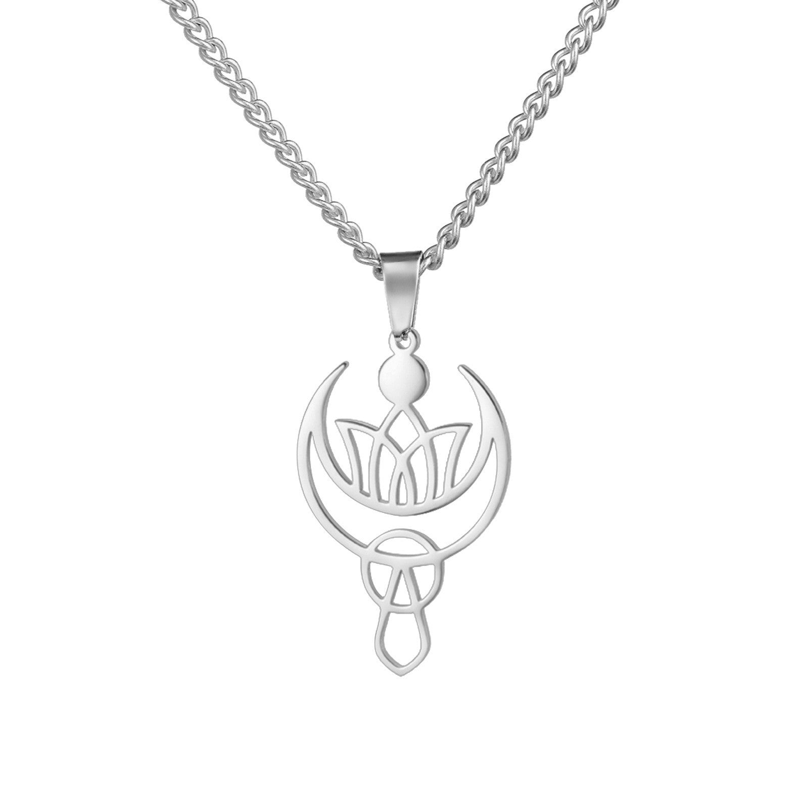 Wholesale Fashion Hollow Lotus Moon Stainless Steel Women's Necklace