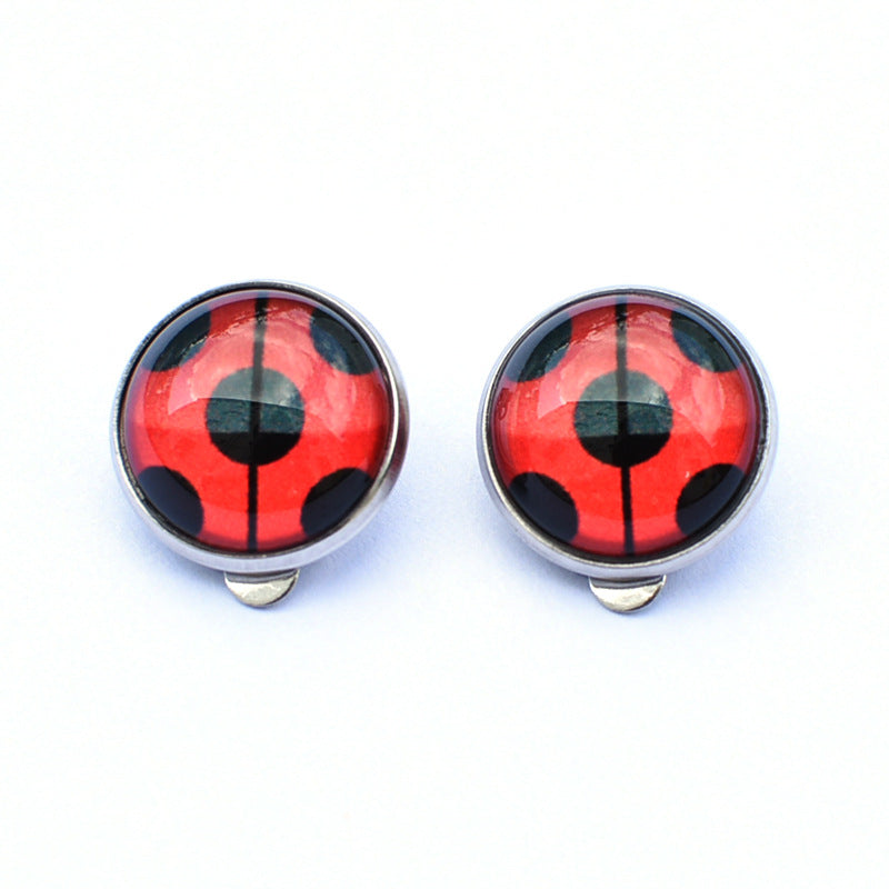 Wholesale Seven-spotted ladybug polka dot girl stainless steel ear clip