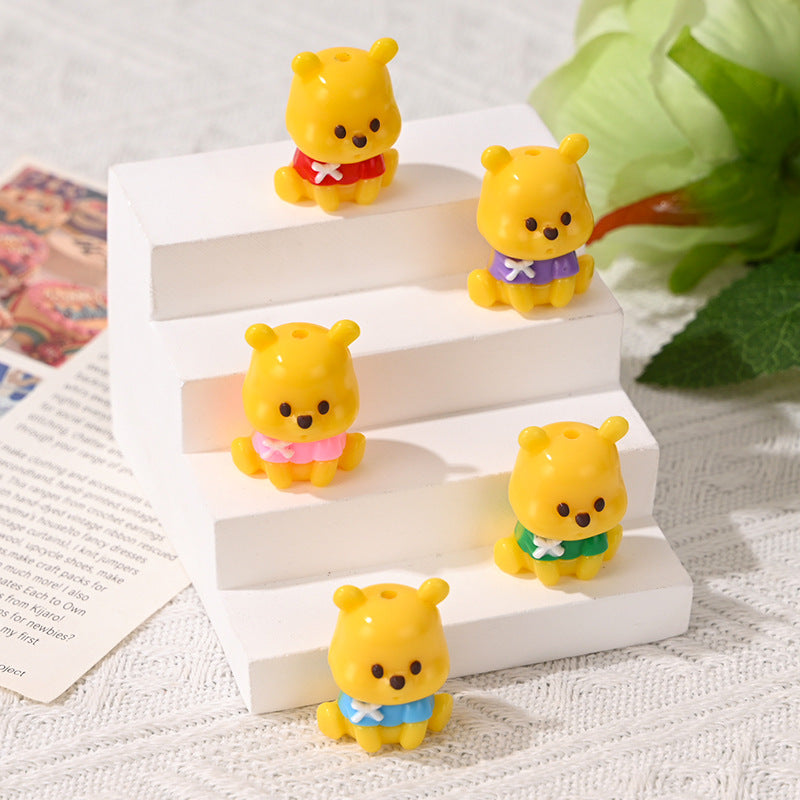 Wholesale 5pcs/pack Rubber Beads Bear Straight Hole Loose Beads Cartoon Beads OLY Exclusive