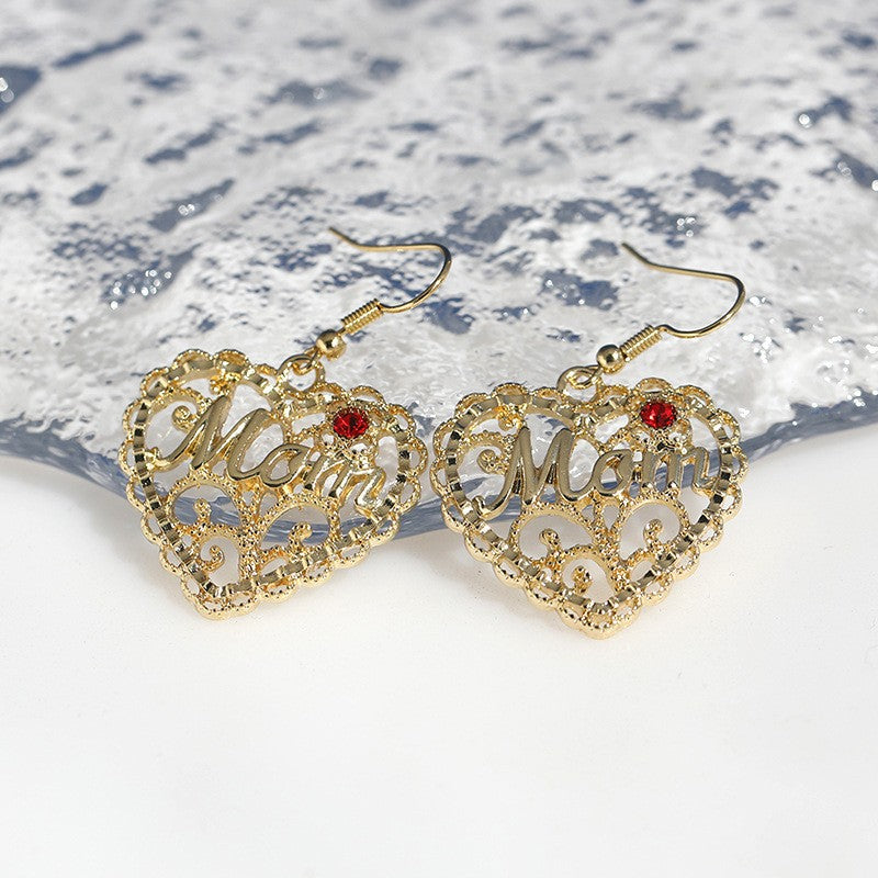 Wholesale Hollow Heart Red Gemstone Earrings