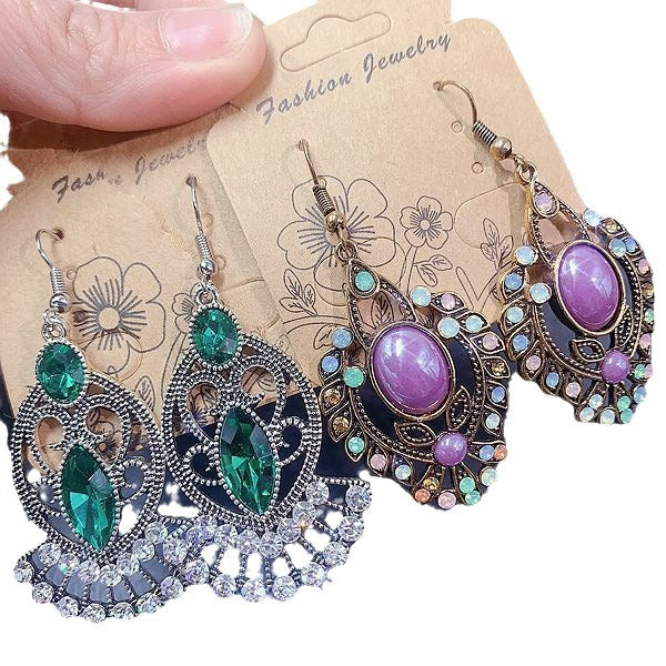 Wholesale Vintage Diamond-encrusted Light Luxury Carved Ethnic Style Earrings