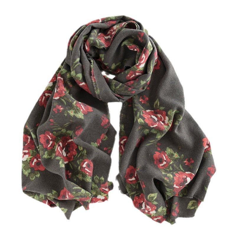 Wholesale Ethnic Style Printed Short Tassel Imitation Cashmere Scarf