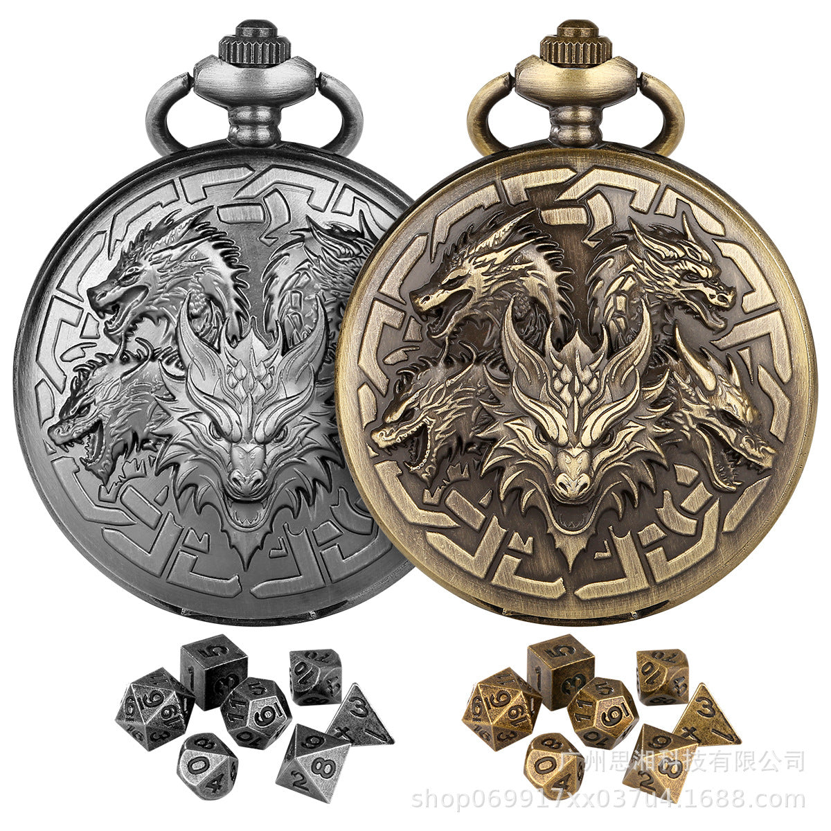 Wholesale 6MM embossed dragon metal mini dice pocket watch OLY Exclusive