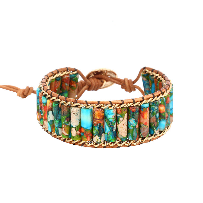 Wholesale Imperial Stone Cow Leather Rope Hand Woven Ethnic Style Leather Bracelet