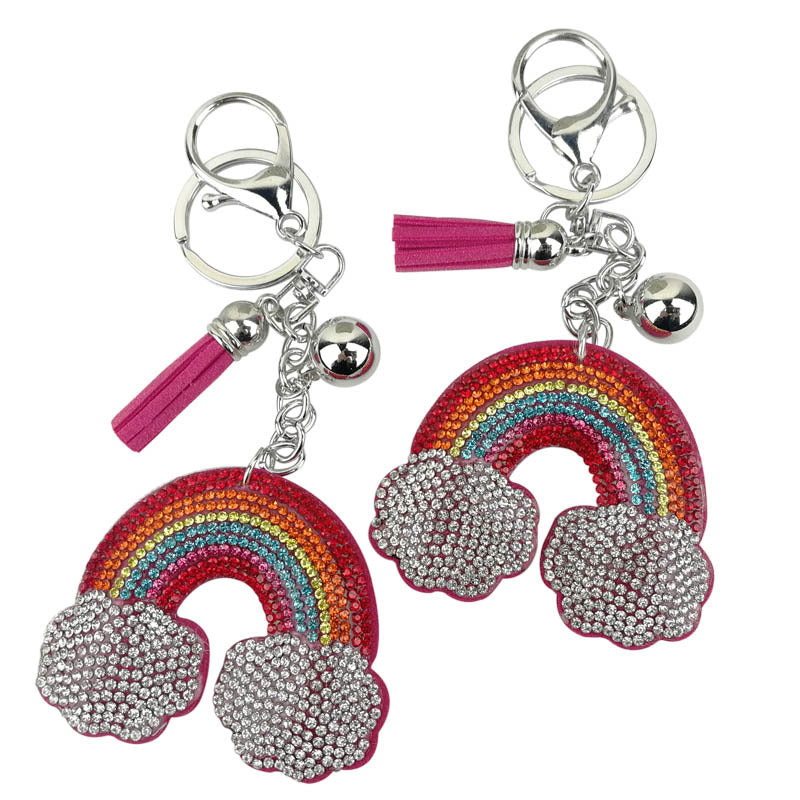Wholesale  4pcs Velvet Rainbow Cloud Rhinestone Keychain
