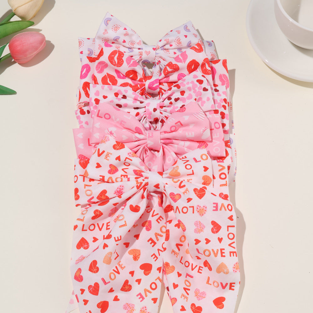 Wholesale valentine's day bow ribbon spring clip heart-shaped red lip printing hair accessories