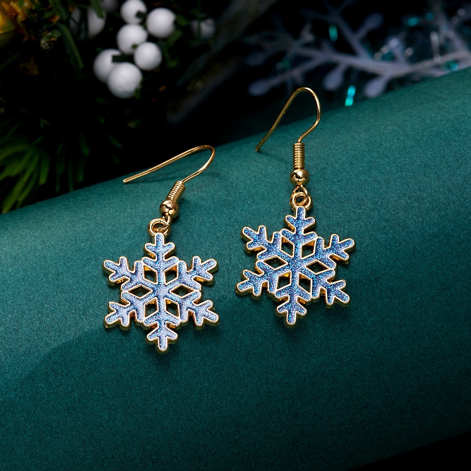 Wholesale Christmas Gold Sequin Snowflake Alloy Earrings