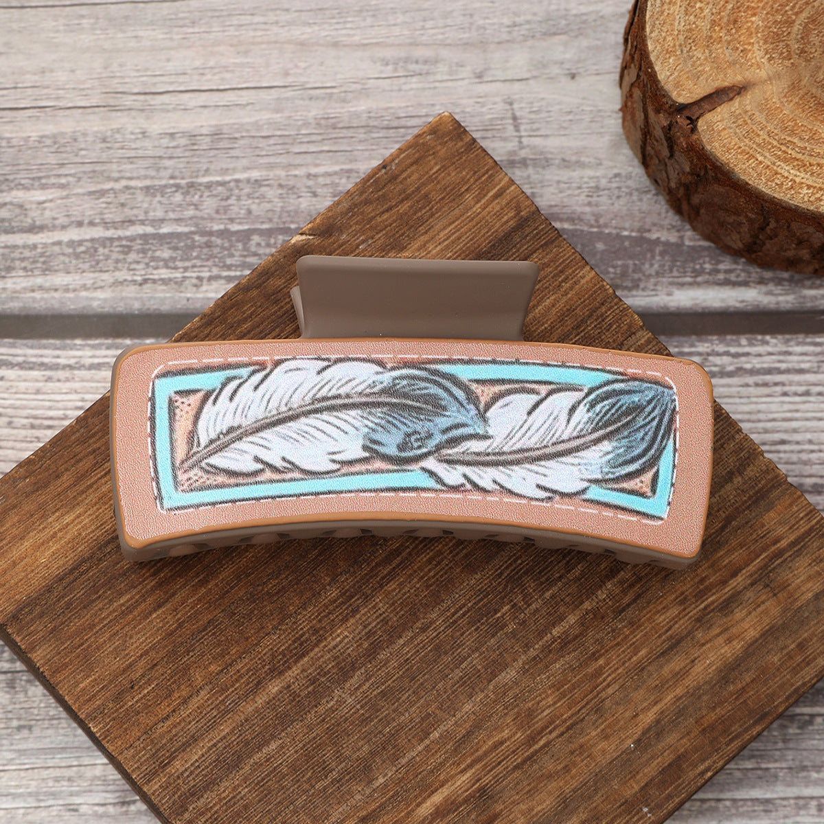 Wholesale Cactus Feather Flower Pattern Printing Shark Clip Hair Clips
