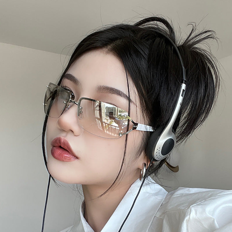 Wholesale Women's diamond-studded rectangular sunglasses