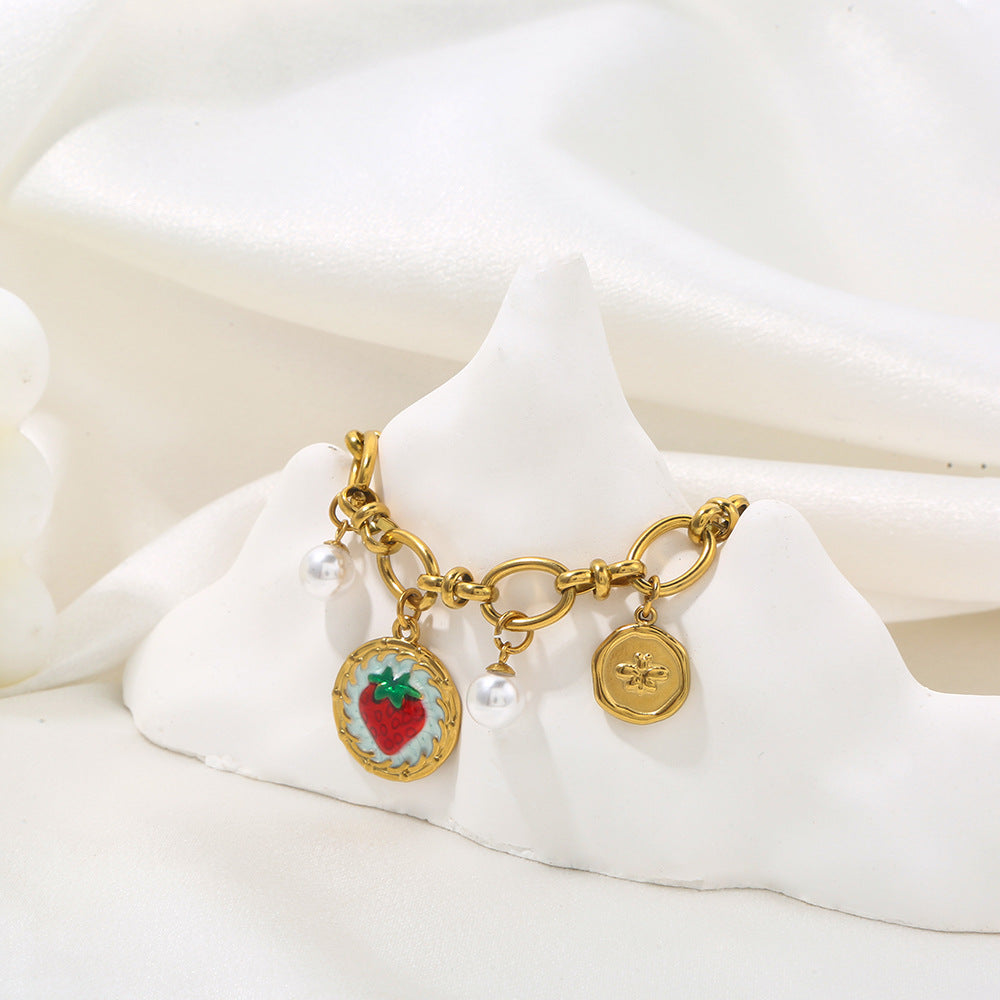 Wholesale Sweet and Cool Strawberry Pearl Cross Love Star Stainless Steel Bracelets