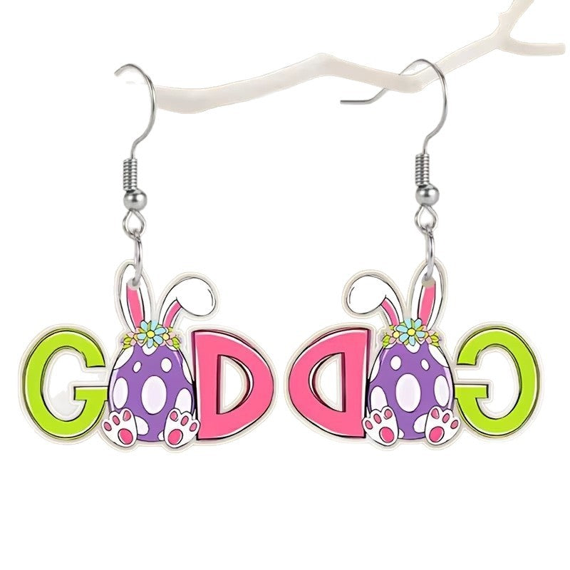 Wholesale Colorful letter rabbit ears Easter egg acrylic earrings
