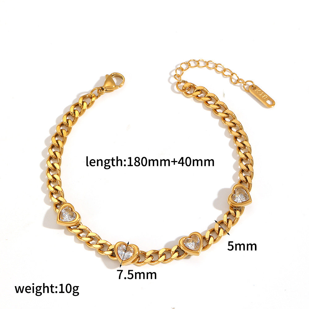 Wholesale Gold multi heart diamond studded stainless steel bracelet