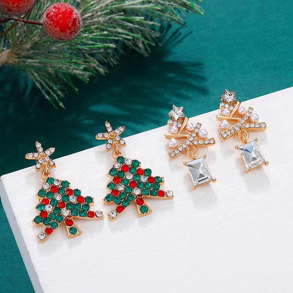 Wholesale Creative New Diamond Christmas Tree Earrings