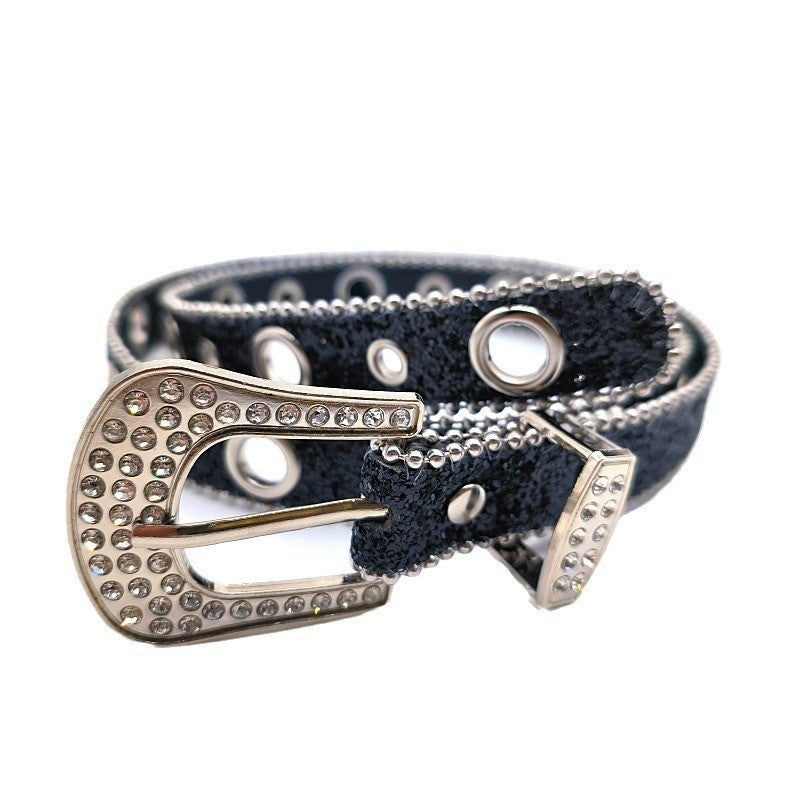 Wholesale Y2k Rhinestone Belt Pin Buckle Porous American Retro Super Flash Belt