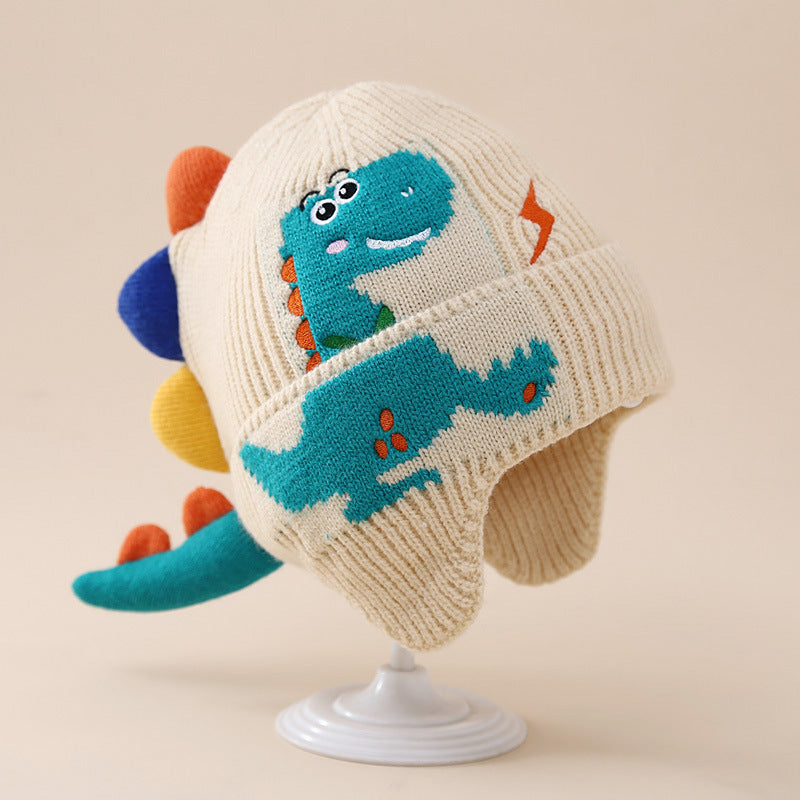 Wholesale Children's Autumn and Winter Cute Super Cute Dinosaur Knitted Wool Cartoon Windproof Earmuffs Thick Warm Hat