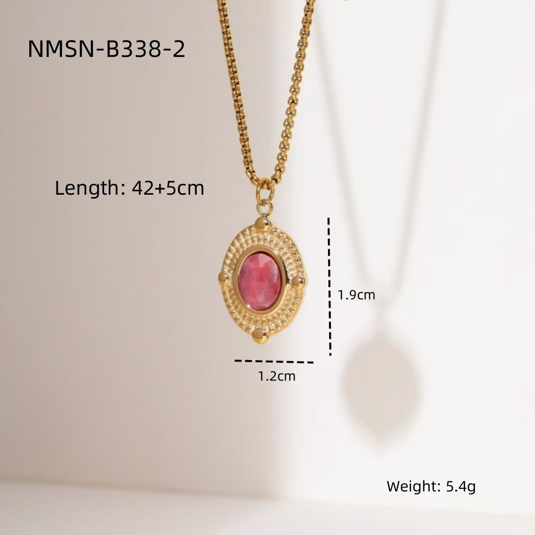 Wholesale red stone necklace luxury all-match stainless steel pendant