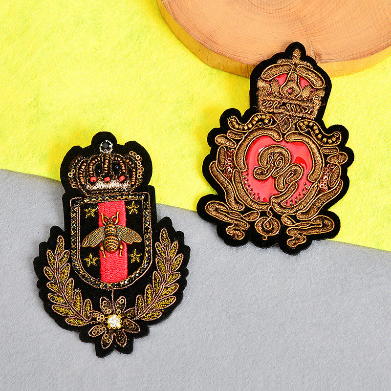 Wholesale Trendy Embroidered Beaded Bee Maple Leaf Shield Brooch Badge Pin For Women Clothing Bag Shoe Hat Decoration