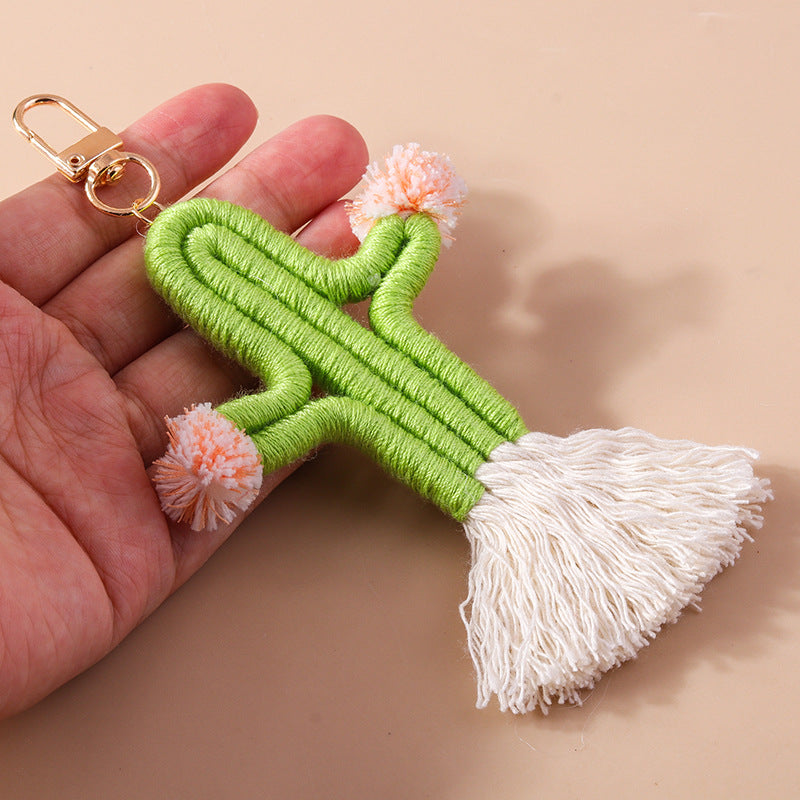 Wholesale Colorful Knitted Plush Tassel Cactus Keychain