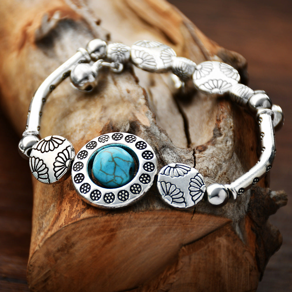 Wholesale Nepalese ethnic style Tibetan silver bell bracelet niche vintage turquoise bracelet