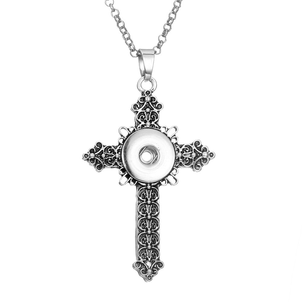 卸売 DIY スナップ ネックレス合金クロス ペンダント