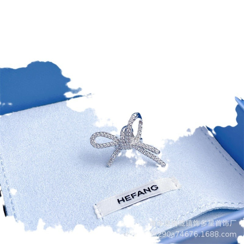 Wholesale Silver Ribbon Bow Ear Buckle Light Luxury Women's Valentine's Day Gift