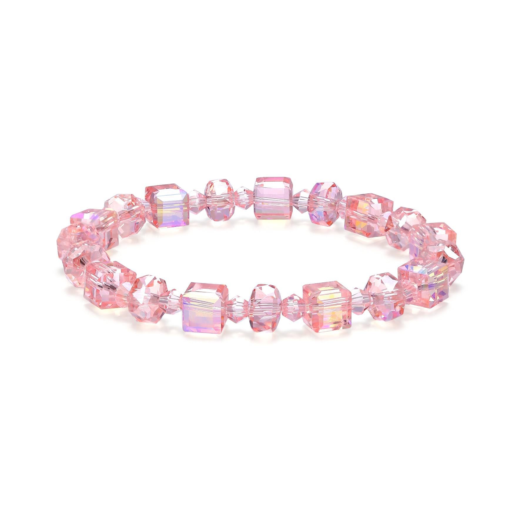 Wholesale Glass Beads Flower Ball Pink Crystal Cube Silver Spacer Beads Colorful Bracelet