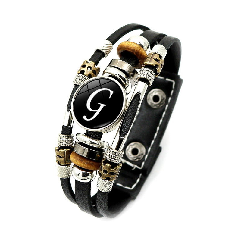 Wholesale 26 English Alphabet Time Gem Leather Multilayer Beaded Bracelet
