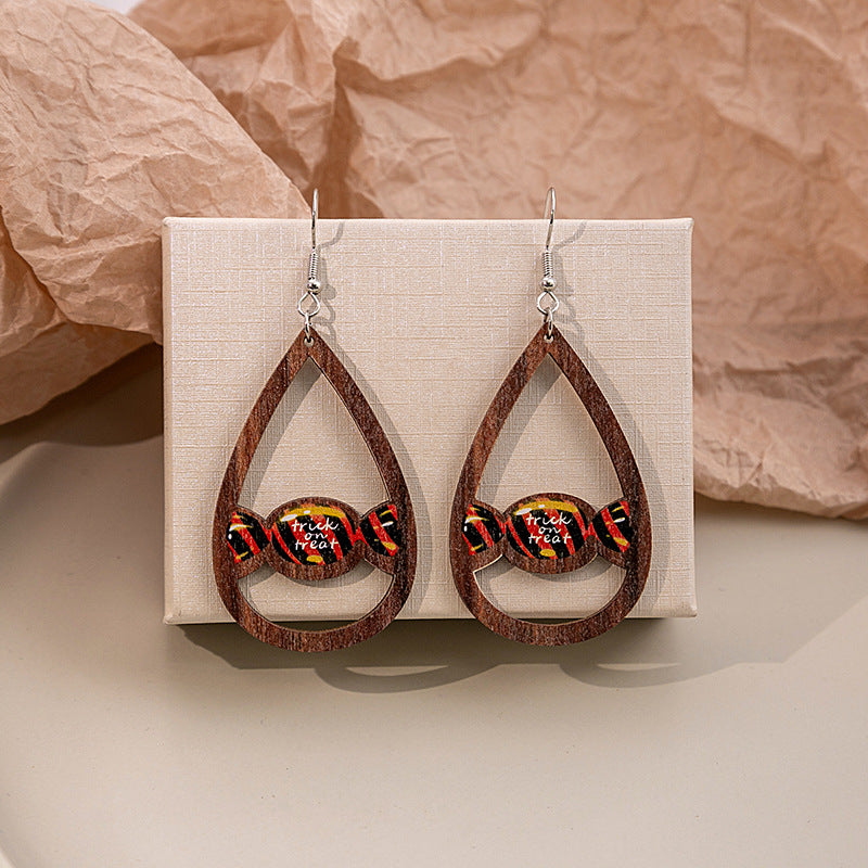 Wholesale Cartoon Halloween Pumpkins Make Weird Ghost Wooden Earrings