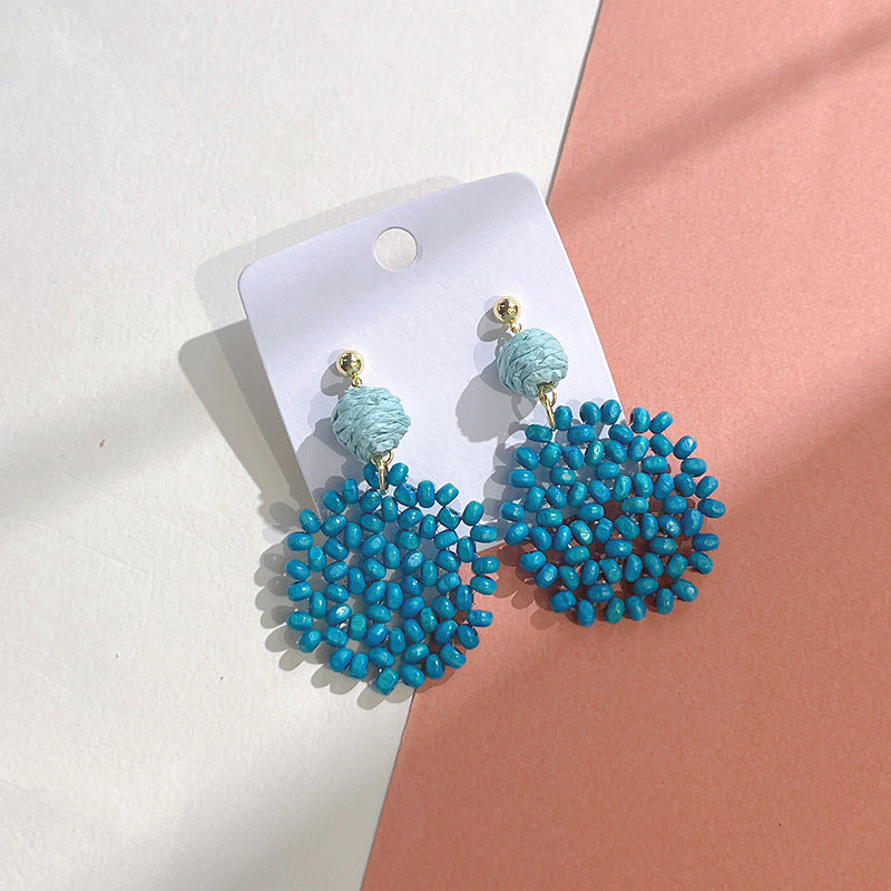 Wholesale Wooden Beads Braided Geometric Round Stud Earrings