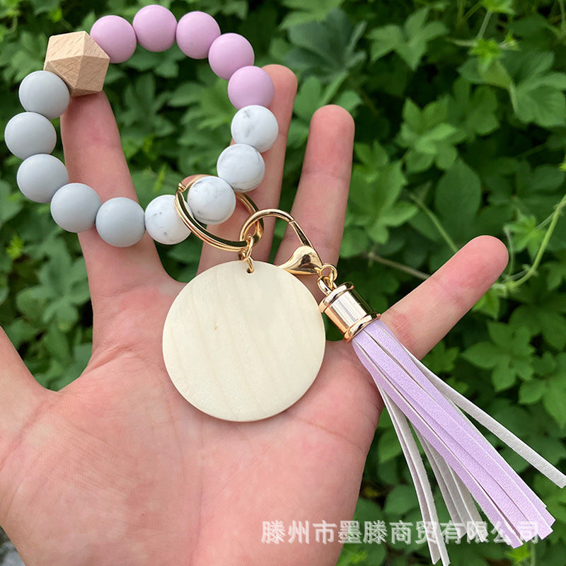 Wholesale Custom Silicone Bead Bracelet Keychain Tassel Graduation Class Gift For Classmates