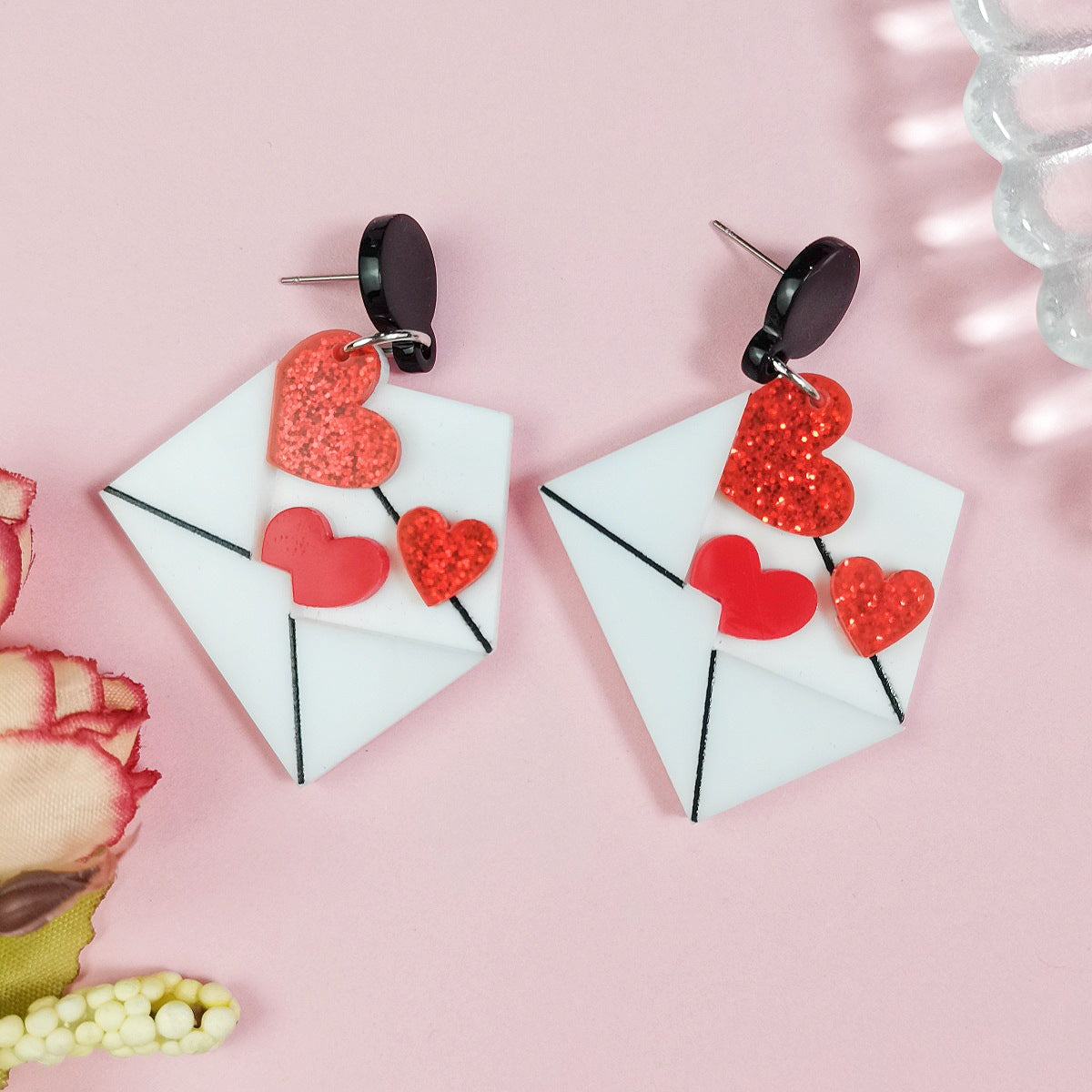 Wholesale Valentine's Day Cat Love Letter Acrylic Earrings