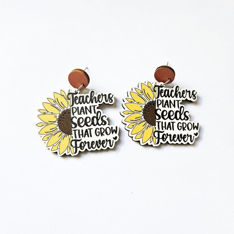 Pendientes de madera de la regla de manzana de girasol de lápiz al por mayor