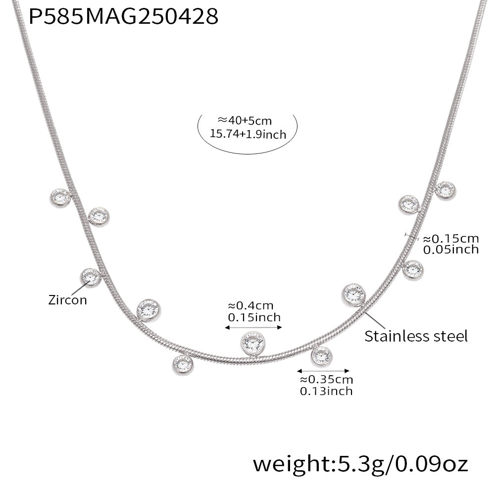 Wholesale Round Beads and Zirconia Stacked Lucky Four-Leaf Flower Small Necklace