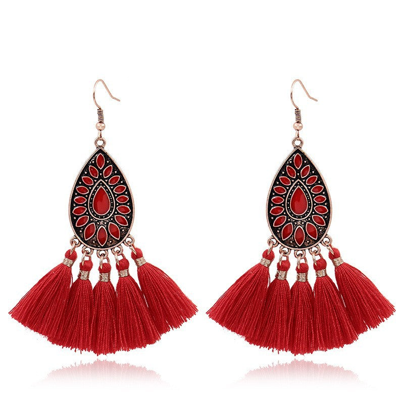 Wholesale Bohemian Red Vintage Tassel Dream Catcher Earrings