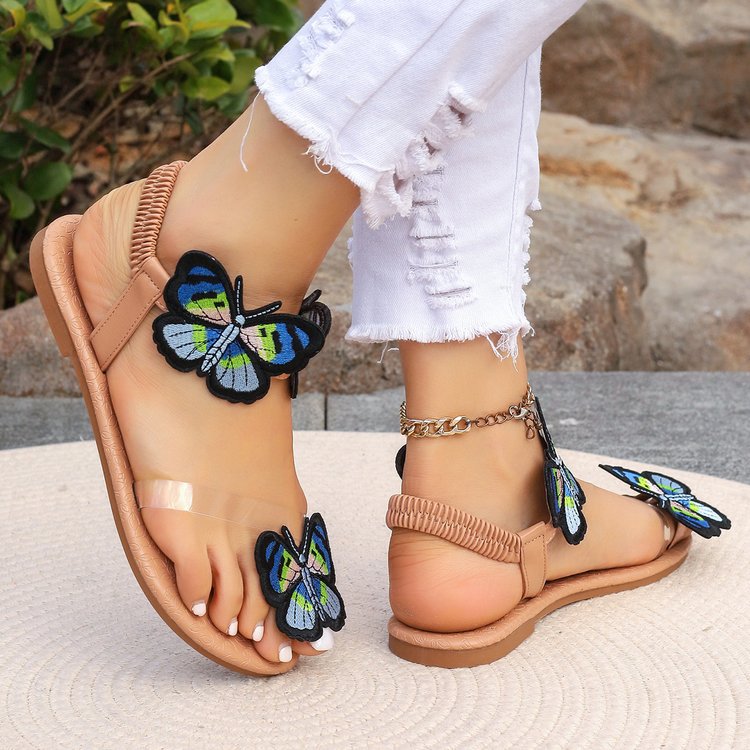Wholesale Butterfly Flat Bottom Set of Toe Flower Sandals