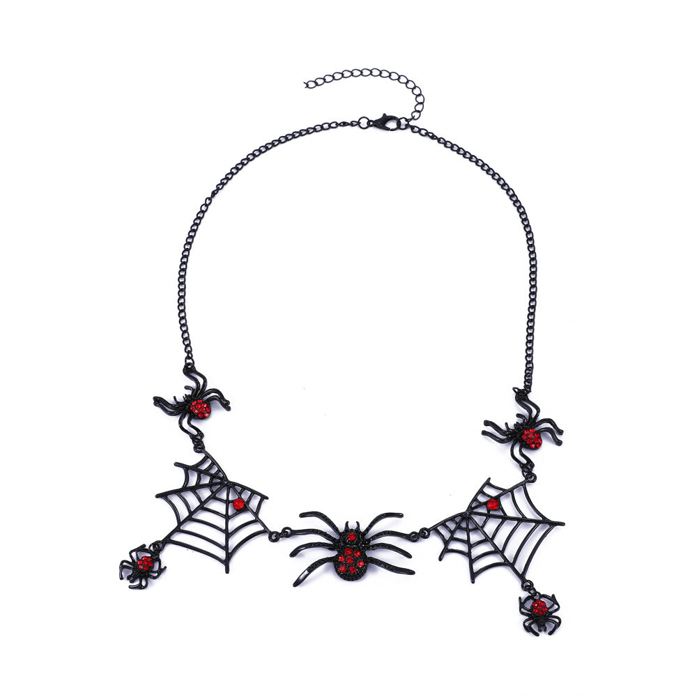 Wholesale Halloween Retro Gothic Exaggerated Black Spider Web Necklace