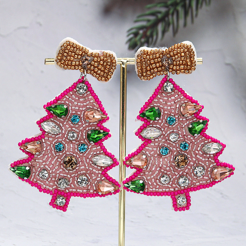 Wholesale Christmas Tree Style Exaggerated Pure Handmade Beaded Rice Bead Earrings