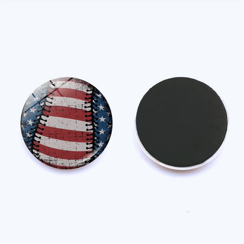 Al por mayor 25 mm Flag Bail Baseball Fridge Time Gema Gema Magnetic Glass Decorations