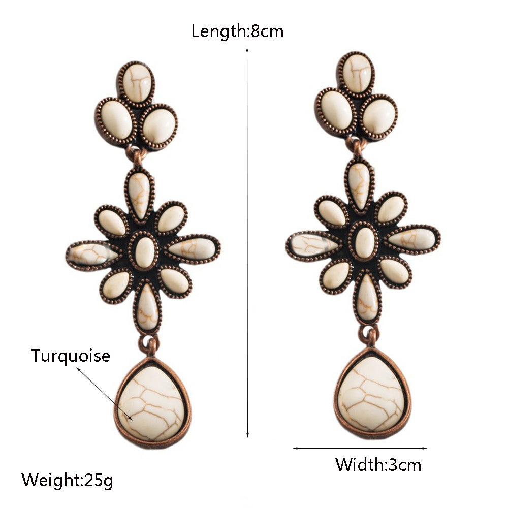 Wholesale Vintage cross inlaid turquoise earrings for women bohemian style