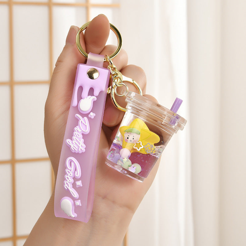 Wholesale Acrylic liquid sand bottle floating in oil keychain