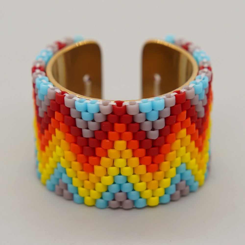 Wholesale Miyuki Rice Beads Hand Woven Stainless Steel Ring