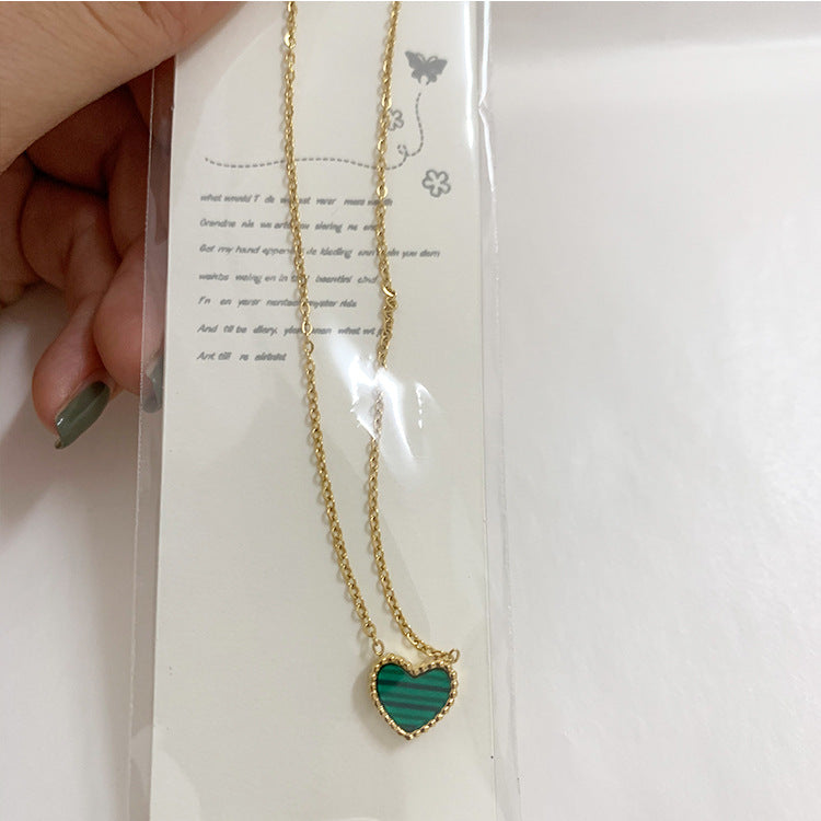 Wholesale Titanium Steel Double Sided Small Red Hearts Green Love Necklaces