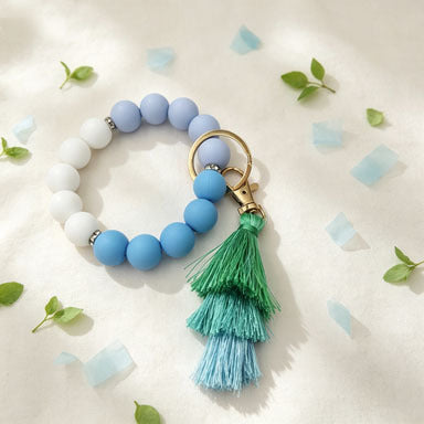 Wholesale Bohemian Silicone Bead Tassel Wrist Keychain Bracelet Everyday Fashion Accessory