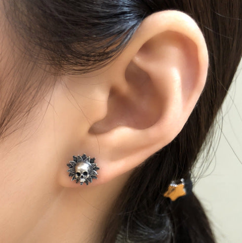 Wholesale Whole-body fashion sunflower skull creative earrings sunflower personality ear jewelry