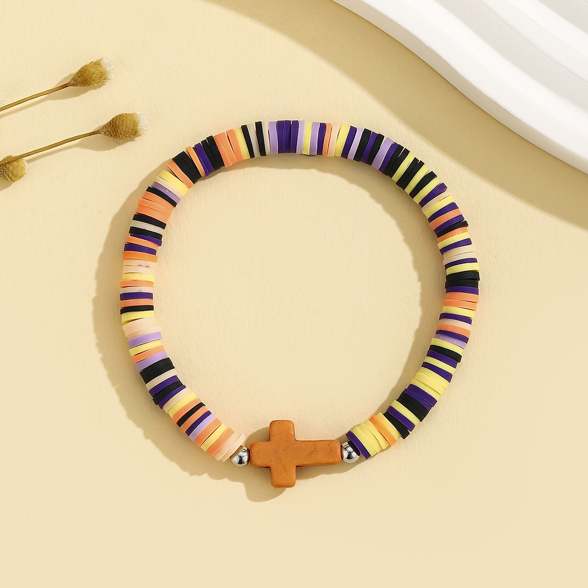 Wholesale Turquoise Cross  Bohemian Colorful Soft Clay Beach Elastic Adjustable Bracelet