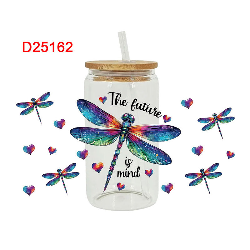 Wholesale Cartoon Cute Dragonfly Bee Insect Theme 16oz Cup UV DTF Wraps